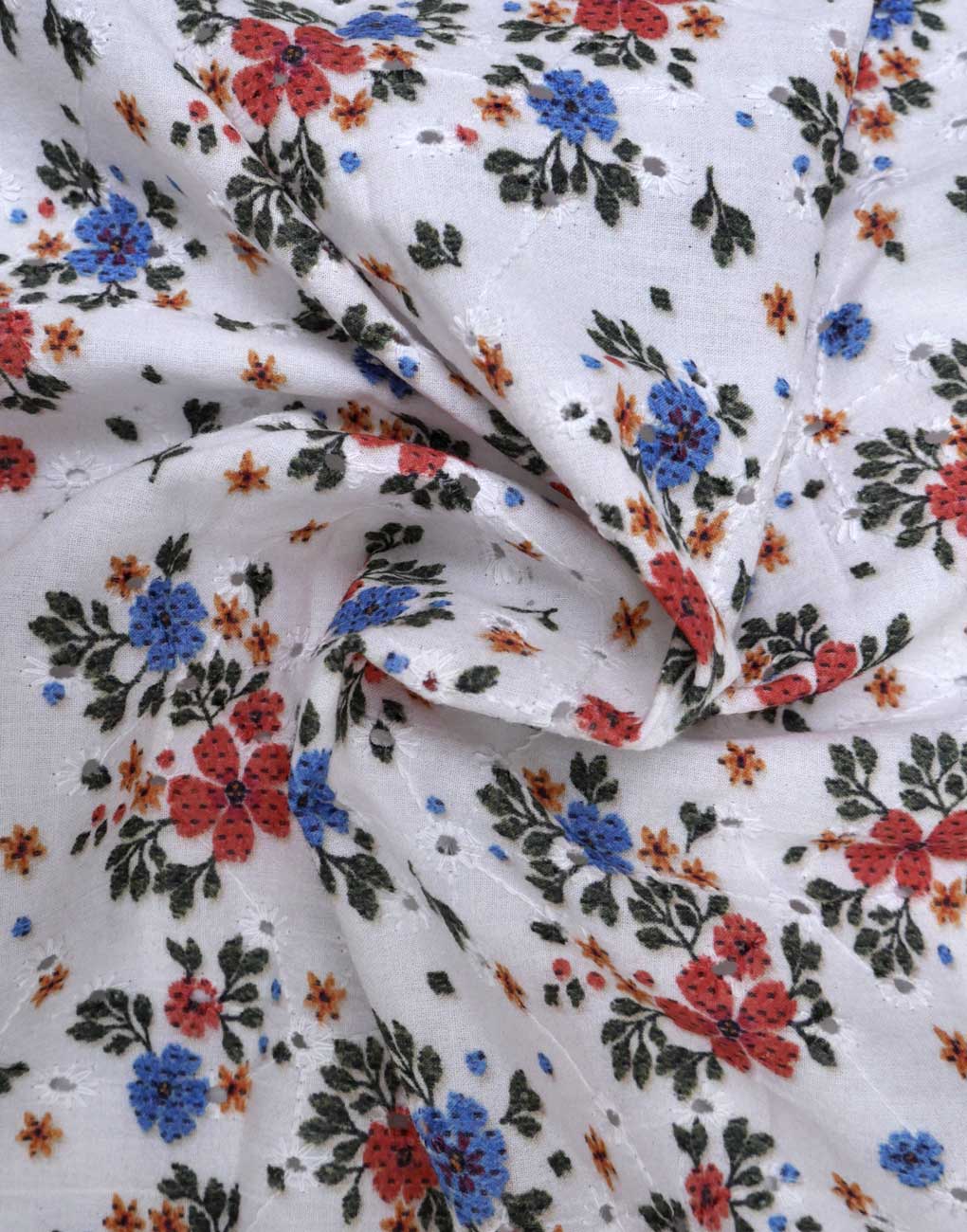 Multicolor Cotton Printed Embroidery Dress Material Fabric(Pre-Cut Fabric 2.25 Meter) (Eyelet 