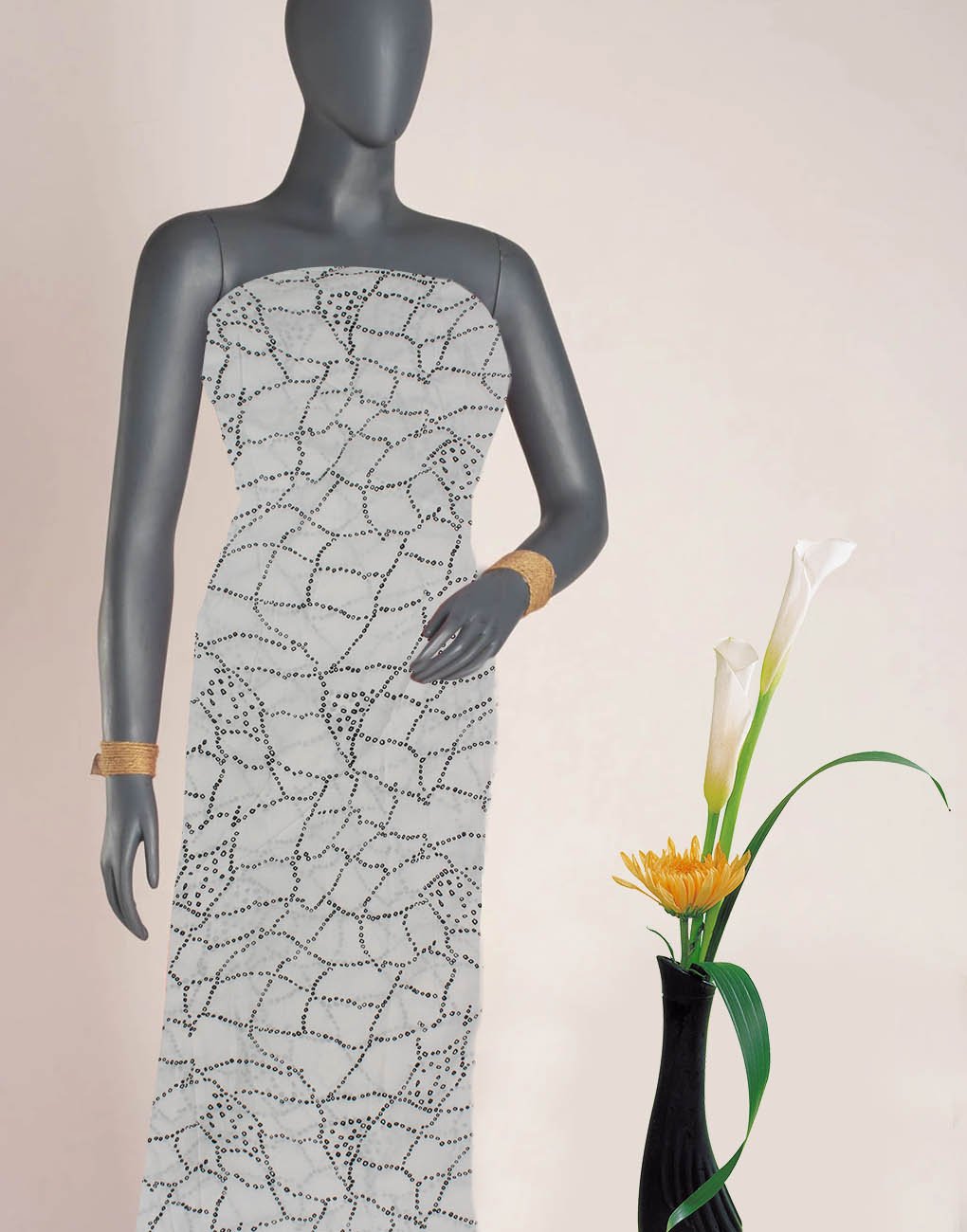 White Color Cotton Cambric Dress Material Fabric - Charu Creation