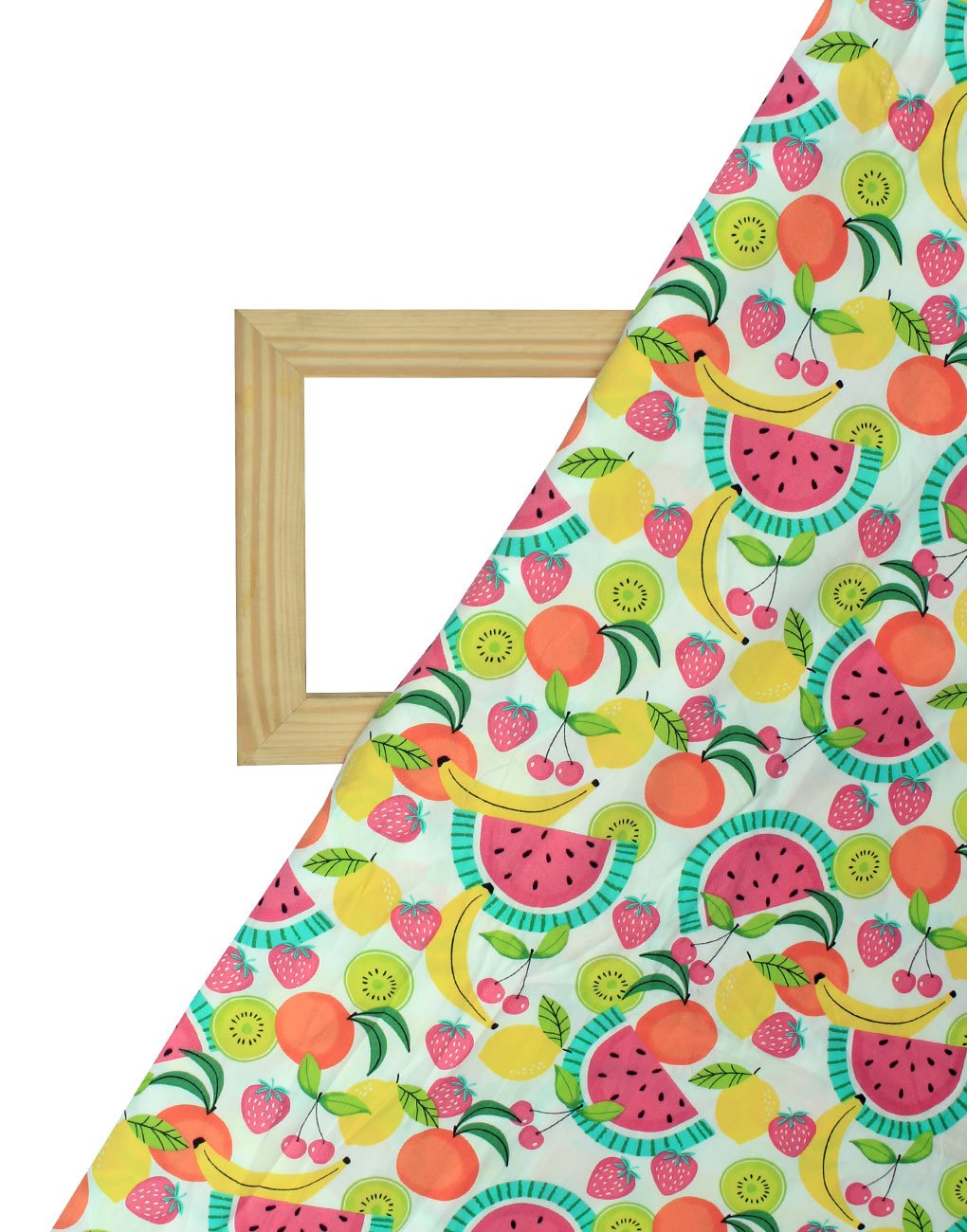 White base color Fruit Print on Cotton Poplin fabric for Women's ...